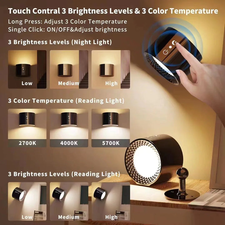 Double-Headed Magnetic Bedside Night Lamp for Eye Protection